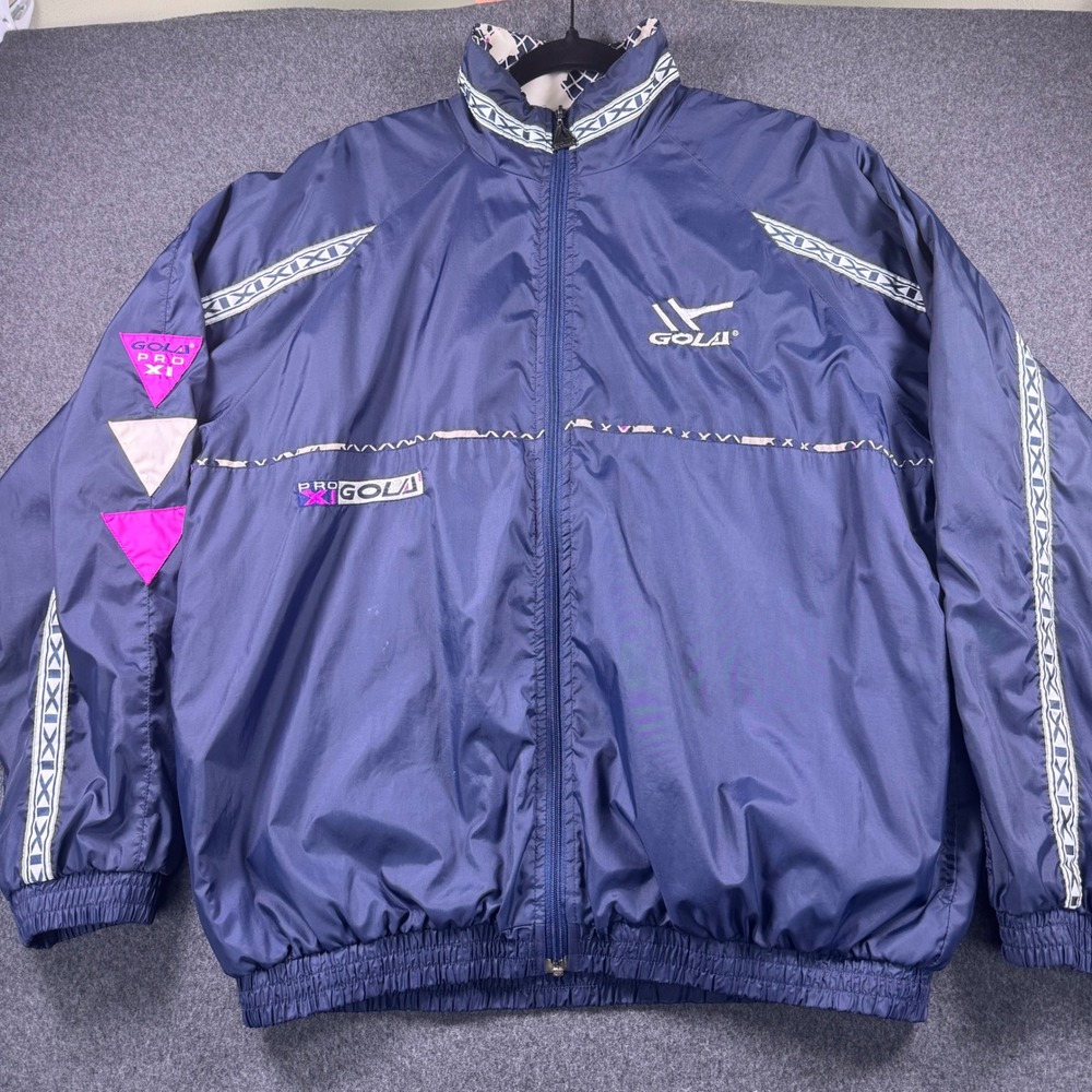 Vintage Gola Pro XI Windbreaker Jacket Navy Blue Pink 90s Soccer Mens Large